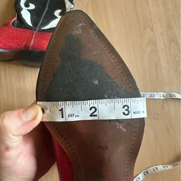 Vintage Nine West Genuine Leather Red Black White Cowboy Boots Lizard Print - Picture 9 of 10